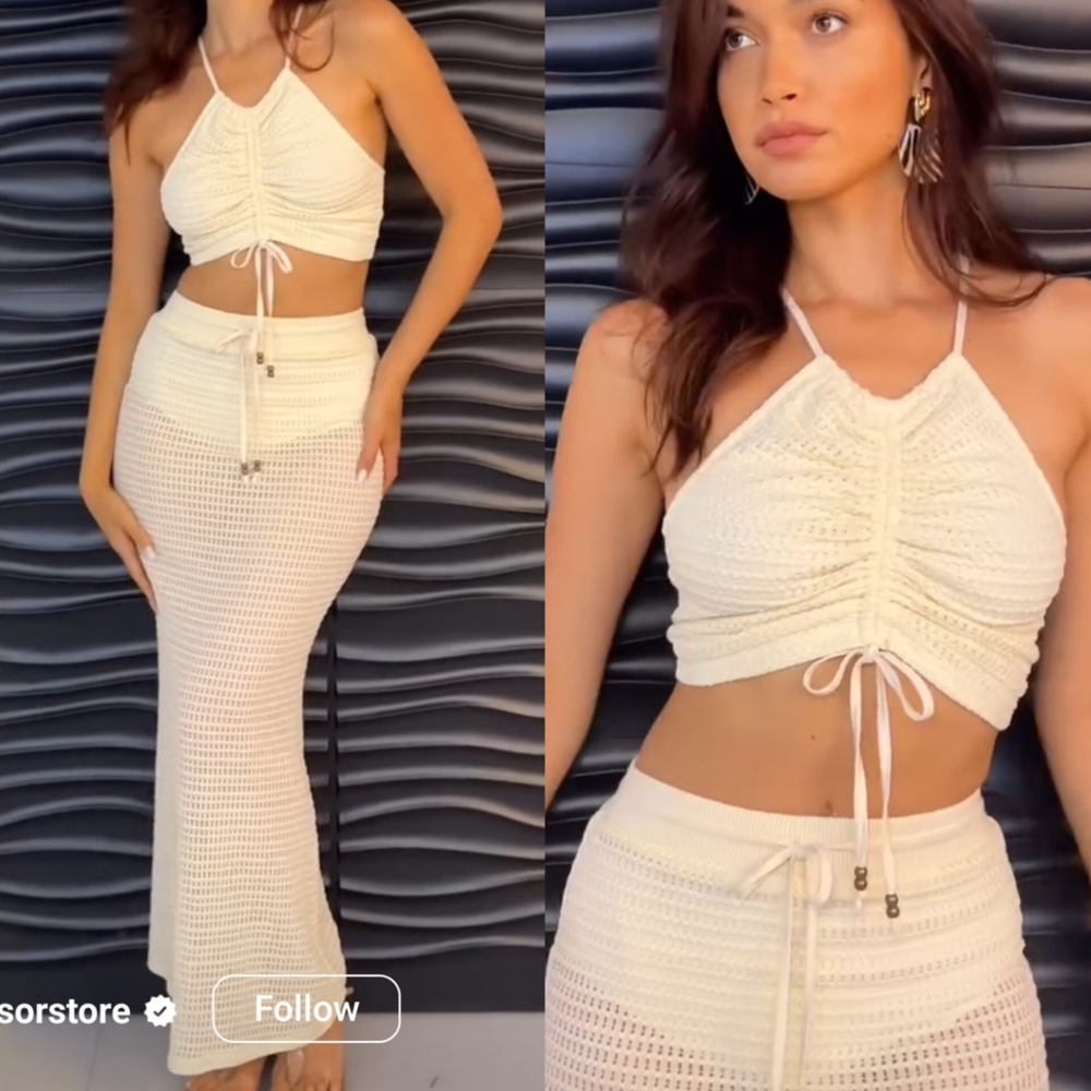 . Windsor Natural Crochet Halter Crop Top And High Waist Maxi Skirt Set